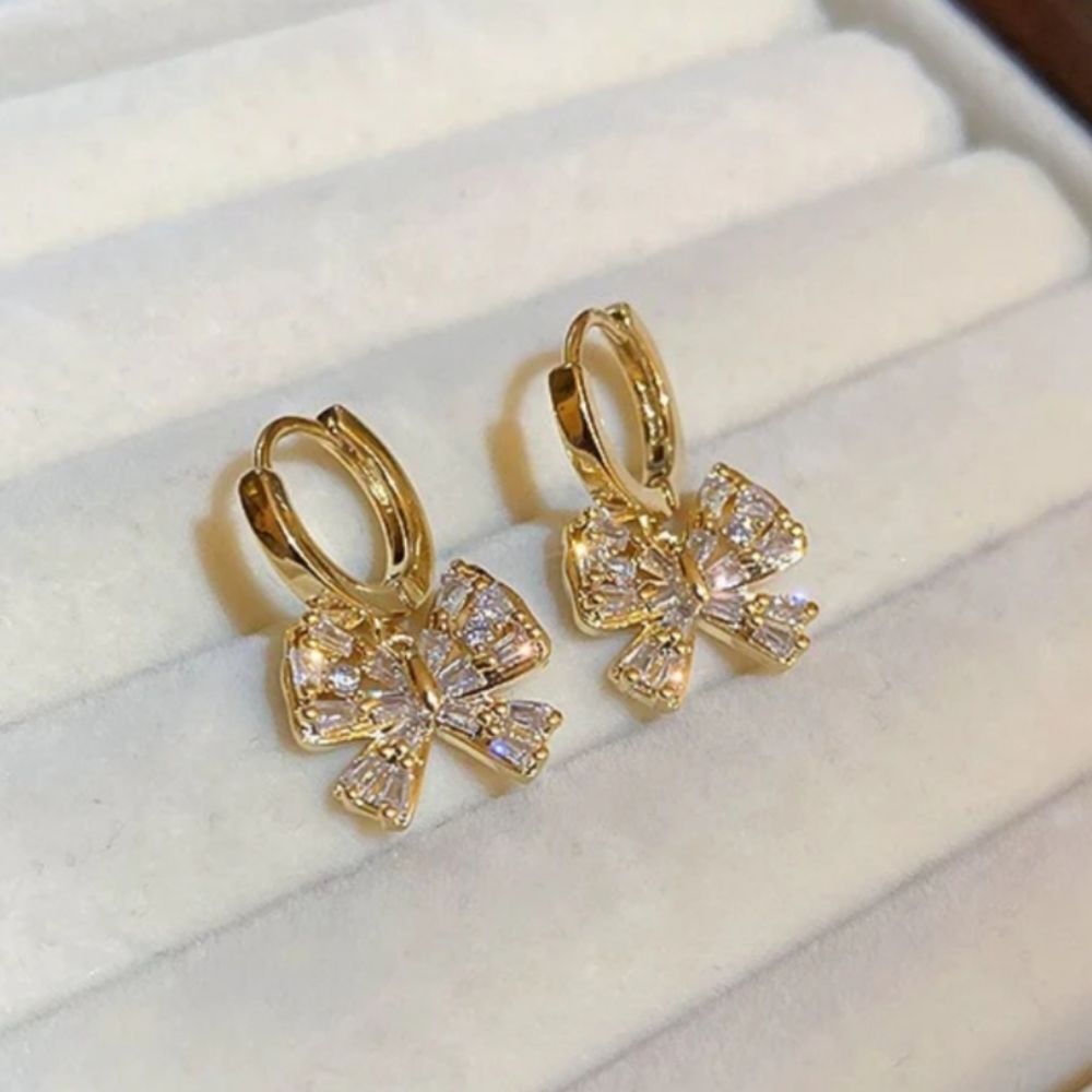 Bow tie small gold hoop earrings Christmas gift holiday season earrings nwt